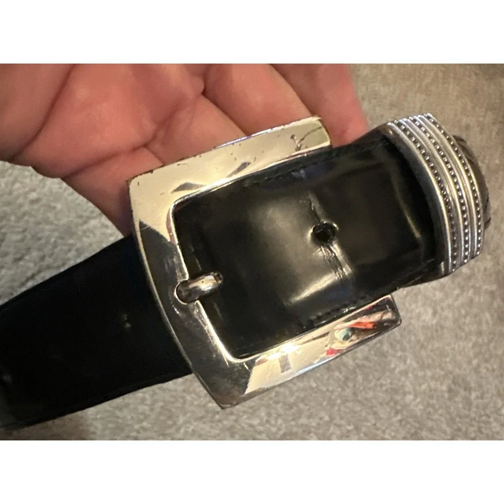 Brighton Onyx Black Leather Belt Size M Silver Buckle Vintage Style